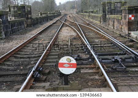 Railway lines crossing Knaresborough viaduct, Yorkshire, England.