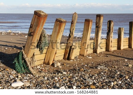 Beach groynes to avoid erosion at Spurn Point on the East Riding of Yorkshire Coast, UK