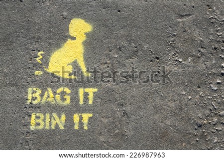 Bag it and Bin it sign printed on a path, to encourage cleaning up after your dog..