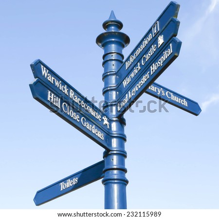 Tourist directional sign in Warwick, England.