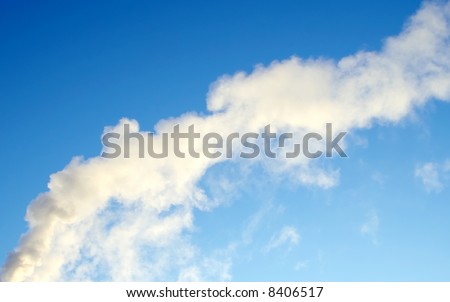 Post of white smoke on a background bright, blue sky. Background for a text