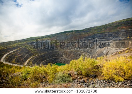 quarry, mining, metal, hole, lake, road, inland, lowland, autumn