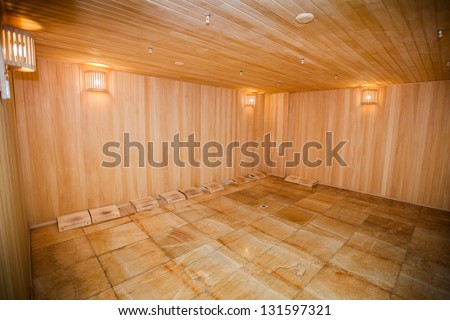Jade, a sauna, wood, walls, stone floors, medical, lamp, light, warm