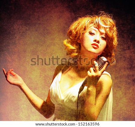 Fine art portrait of a beautiful lady singing