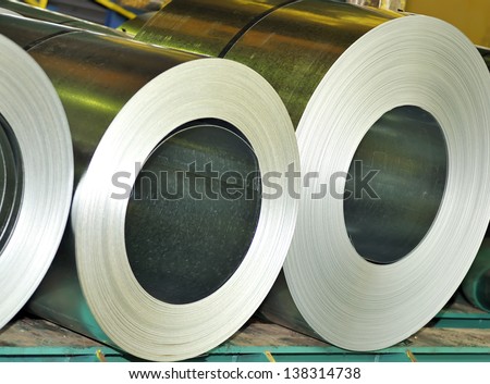 rolls of steel sheet in a warehouse, Galvanized steel coil