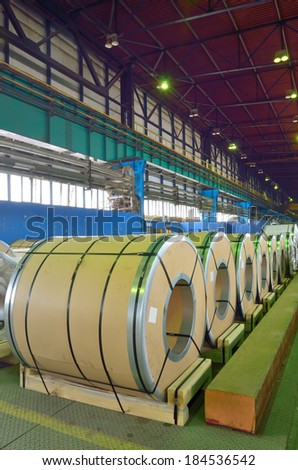 rolls of steel sheet in a plant, Pre-painted steel coil