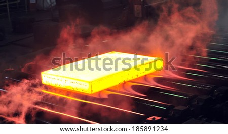 hot steel sheet on conveyor; sheet metal