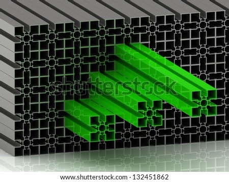 Concept of aluminum profiles with three green profiles