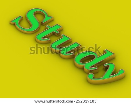 Study- inscription of golden letters on yellow  contrasting background