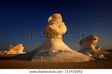 Bizarre rock formation, sunset White Desert, Egypt