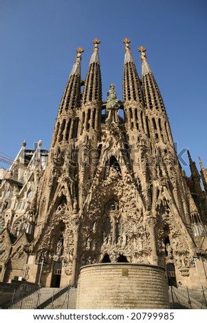 Detailed view of Sagrada Familia; great work of Antonio Gaudi