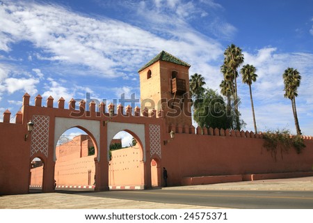 Gate in traditional oriental style near Royal Palace, Marrakech, Morocco