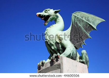 Dragon atop dragons bridge in Ljubljana, Slovenia