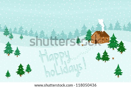 Happy holidays greeting on winter seamless landscape