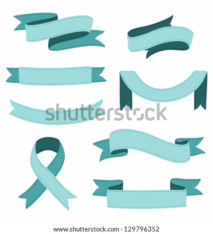 Set of stitched ribbons isolated on white background Set of stitched ribbons isolated on white background