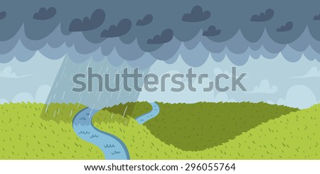 Rainy landscape vector seamless horizontal pattern