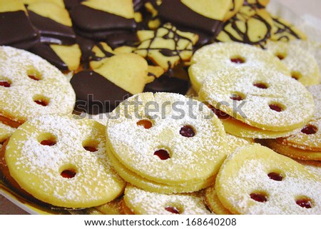 Assorted Christmas cookies, traditional in Austria, with marmelade, sugar and chocolate