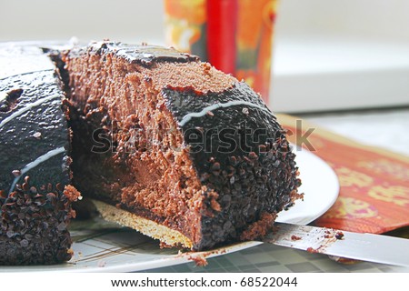 Delicious chocolate and truffle cake slice