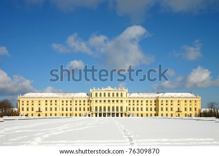 Winter view of the imperial palace of Schoenbrunn in Vienna, under the snow