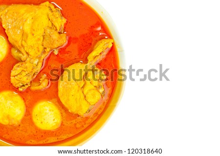 Most delicious spicy Thai food, Chicken curry (Mussaman curry) on white background