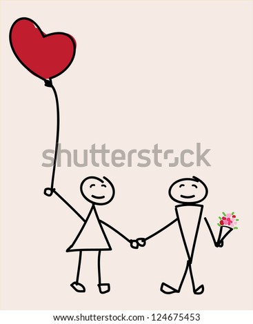 love boy hold bouquet and girl holding a heart balloon,love concept