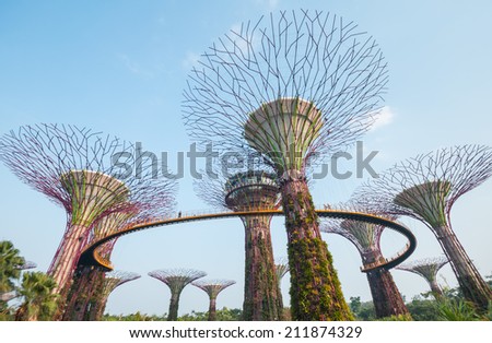 SINGAPORE - MARCH 09: Gardens by the Bay on March 09, 2014 in Singapore. Gardens by the Bay was crowned World Building of the Year at the World Architecture Festival 2012