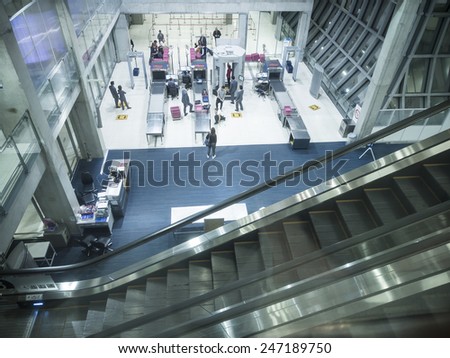 BANGKOK, THAILAND - JANUARY 17, 2015 : Security check area at Suvanaphumi Airport. The airport is world\'s 4th largest single-building airport terminal.