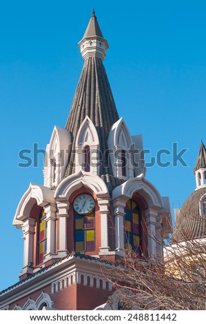 DALIAN, CHINA - JANUARY 19, 2015 . Russian architecture in Dalian. Gothic architecture that was inspired by the Russian population that once lived in Dalian early in the 20th century.