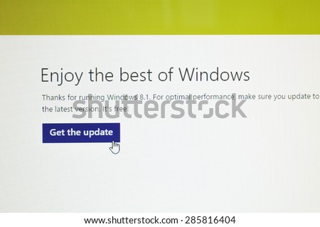 Bangkok, Thailand - May 23 ,2015: Photo of Update page of Microsoft Windows on a pc screen. Windows 10 is the new version of Windows OS; it is set for release in 2015.