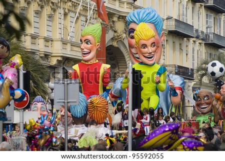 NICE - FEBRUARY 19: A float is on display during the Carnival of Nice on February 19, 2012 on the French Riviera, Nice, France. This is the main winter event of the Riviera. The 2012 topic is the \