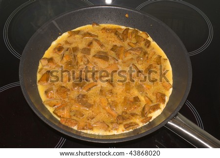 Delicious Omelet with Red Pine mushroom (also named Saffron milk cap). ProvenÃ§al cuisine.