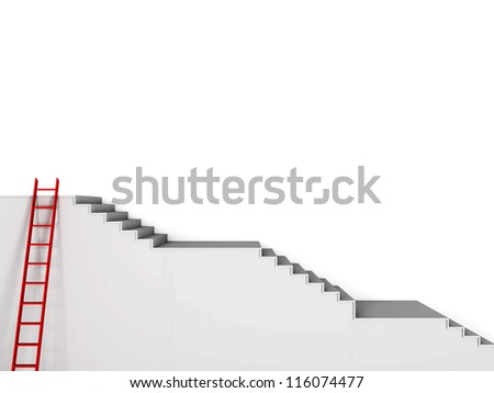 two ways: the broad and comfortable steps, or a red ladder which reduces the path