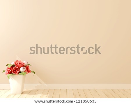 A Vase Of Flowers Against The Background Of Beige Walls