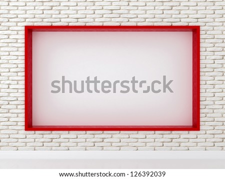 White brick wall in the interior with a red frame in the middle