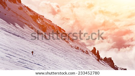 hiker in the mountain. Climb to the top. mountaineering