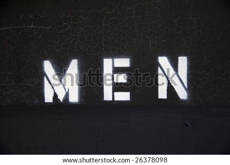 Men\'s bathroom door sign, spray painted stencil letters