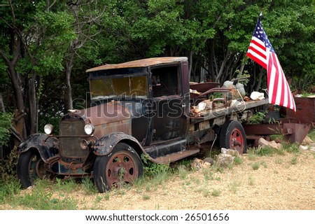 Old Vintage Ford Truck with American Flag