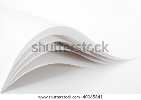 Blank and empty white paper sheet like waves isolated on a white background