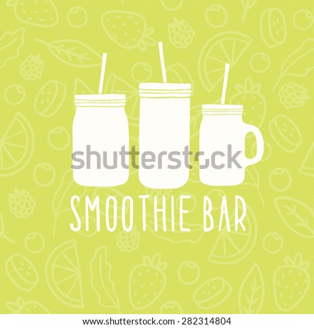 Smoothie bar logo. 3 different mason jars