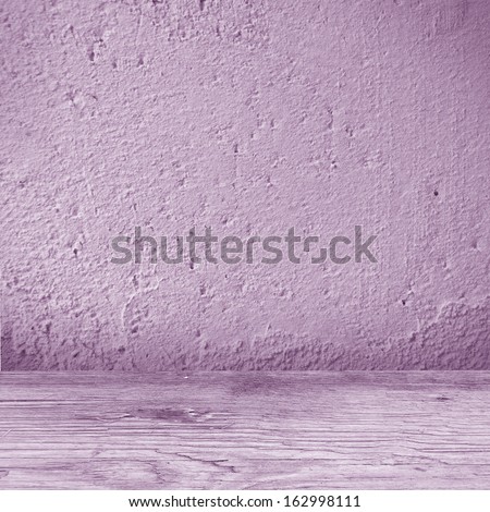 violet interior room with grunge wall and wooden floor