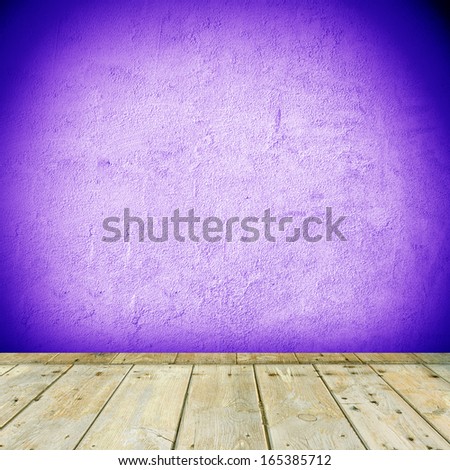 Room interior vintage with wood floor on a violet wall