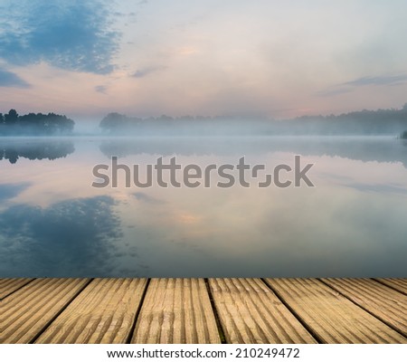 lake landscape with wood floor
