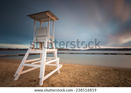 lifeguard hut on lake beach. long time exposure photo