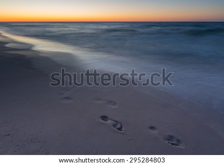 Beautiful after sunset landscape of Baltic Sea shore photographed in Poland. Baltic sea shore.
