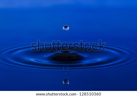 blue water drop reflected from the surface on which form circles