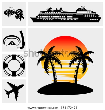 Vacation, Travel & Recreation. Island icons