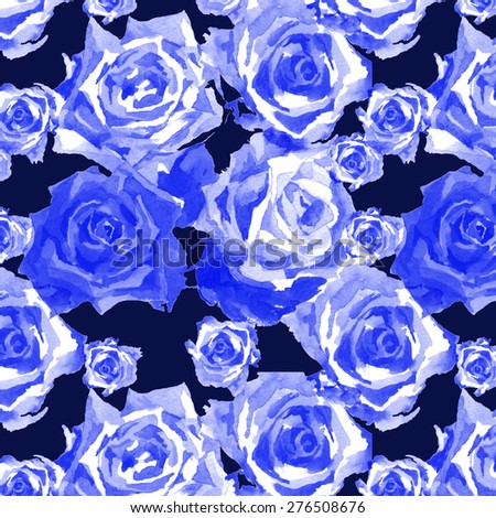 blue roses on black pattern