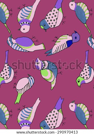 birds pattern on dark pink