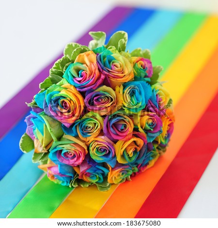 bouquet of multicolored roses (Rainbow rose)