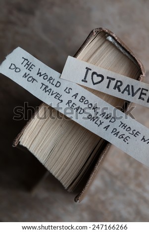 text I Love Travel and book